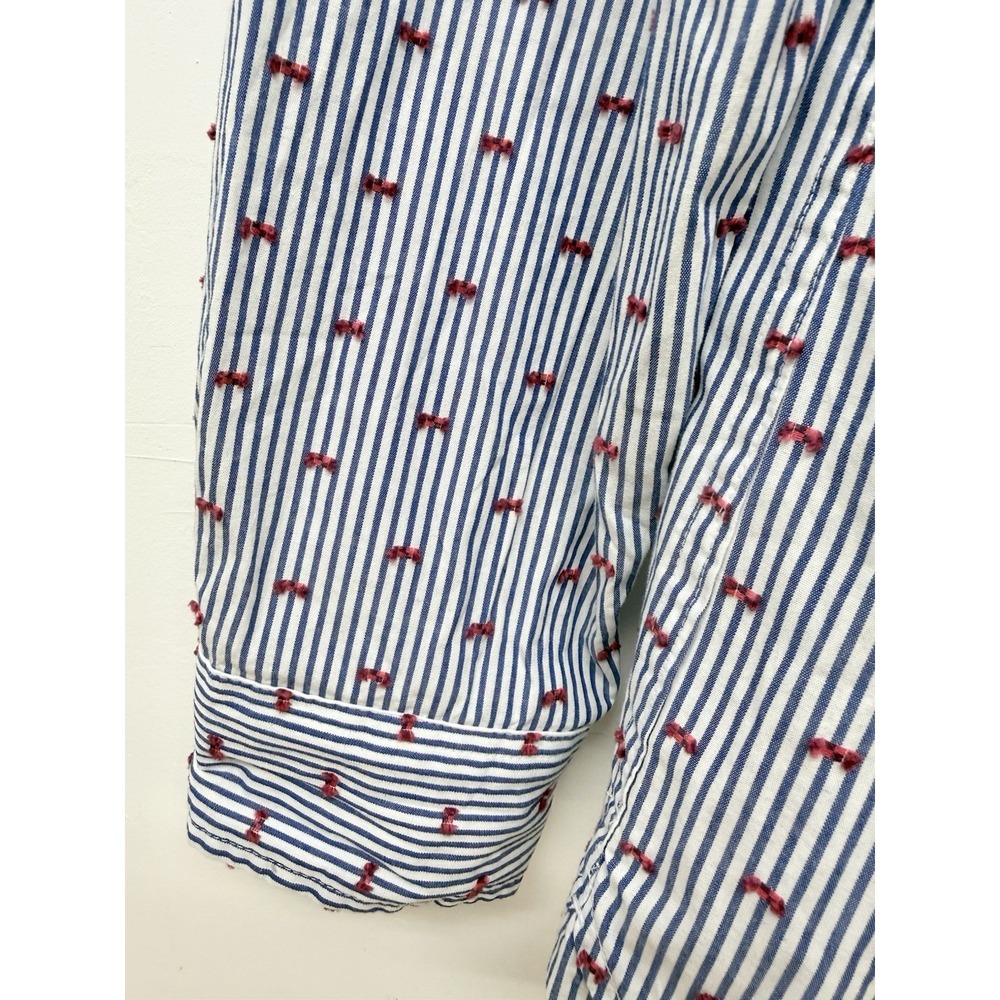 Gap Boyfriend Fit Shirt XL Blue Stripe Red Bow Embroidered Button Down New #66 - Picture 2 of 7